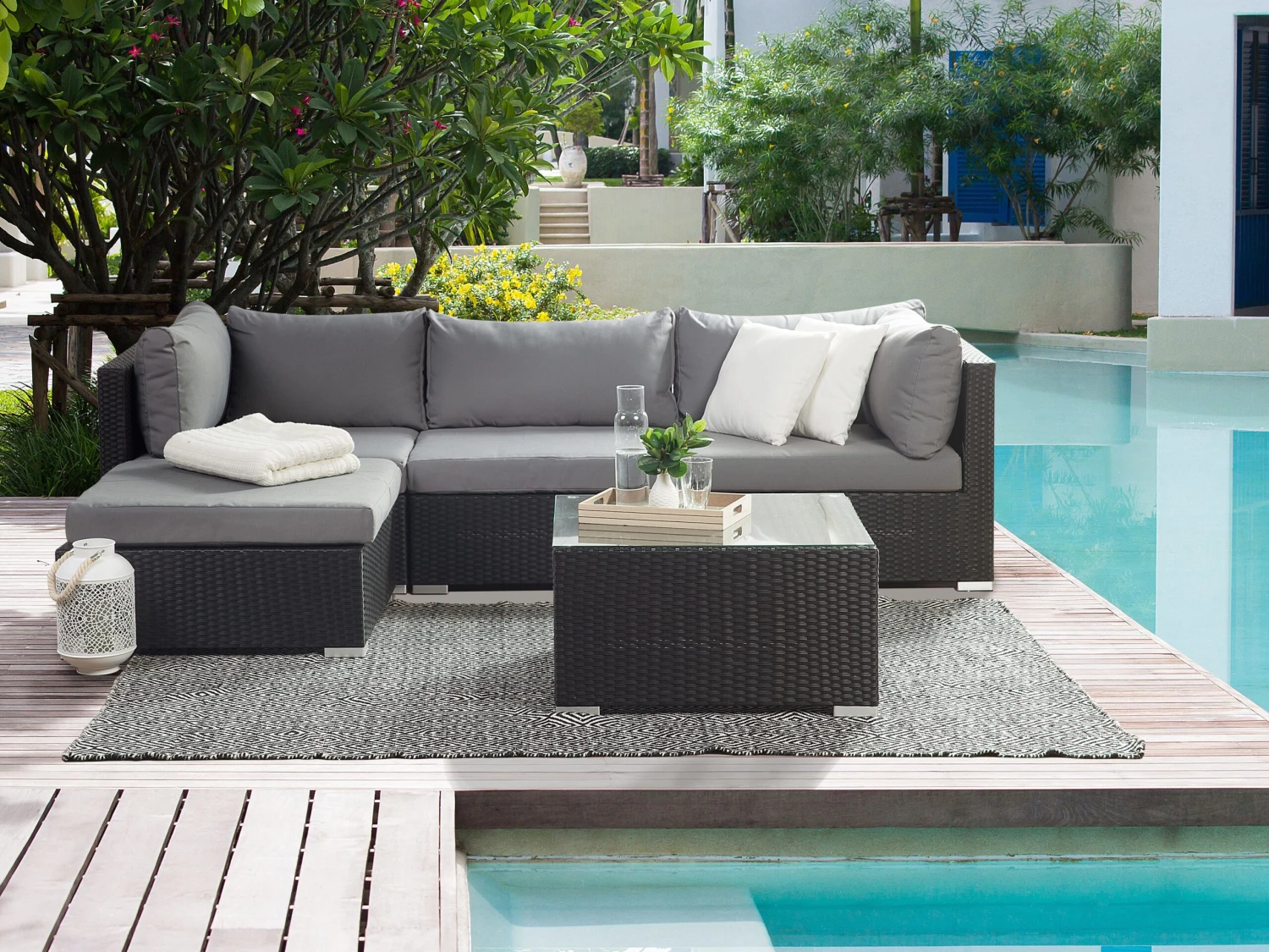 Lounge Set Rattan Schwarz 4-Sitzer Linksseitig SANO II 2 Lounge Set Rattan Schwarz 4-Sitzer Linksseitig SANO II – Bild 2