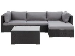Lounge Set Rattan Schwarz 4-Sitzer Linksseitig SANO II