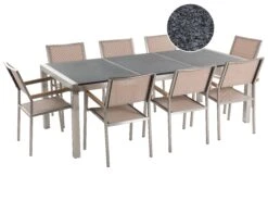 Gartenmöbel Set Granit Grau Poliert 220 X 100 Cm 8-Sitzer Stühle Textilbespannung Beige GROSSETO