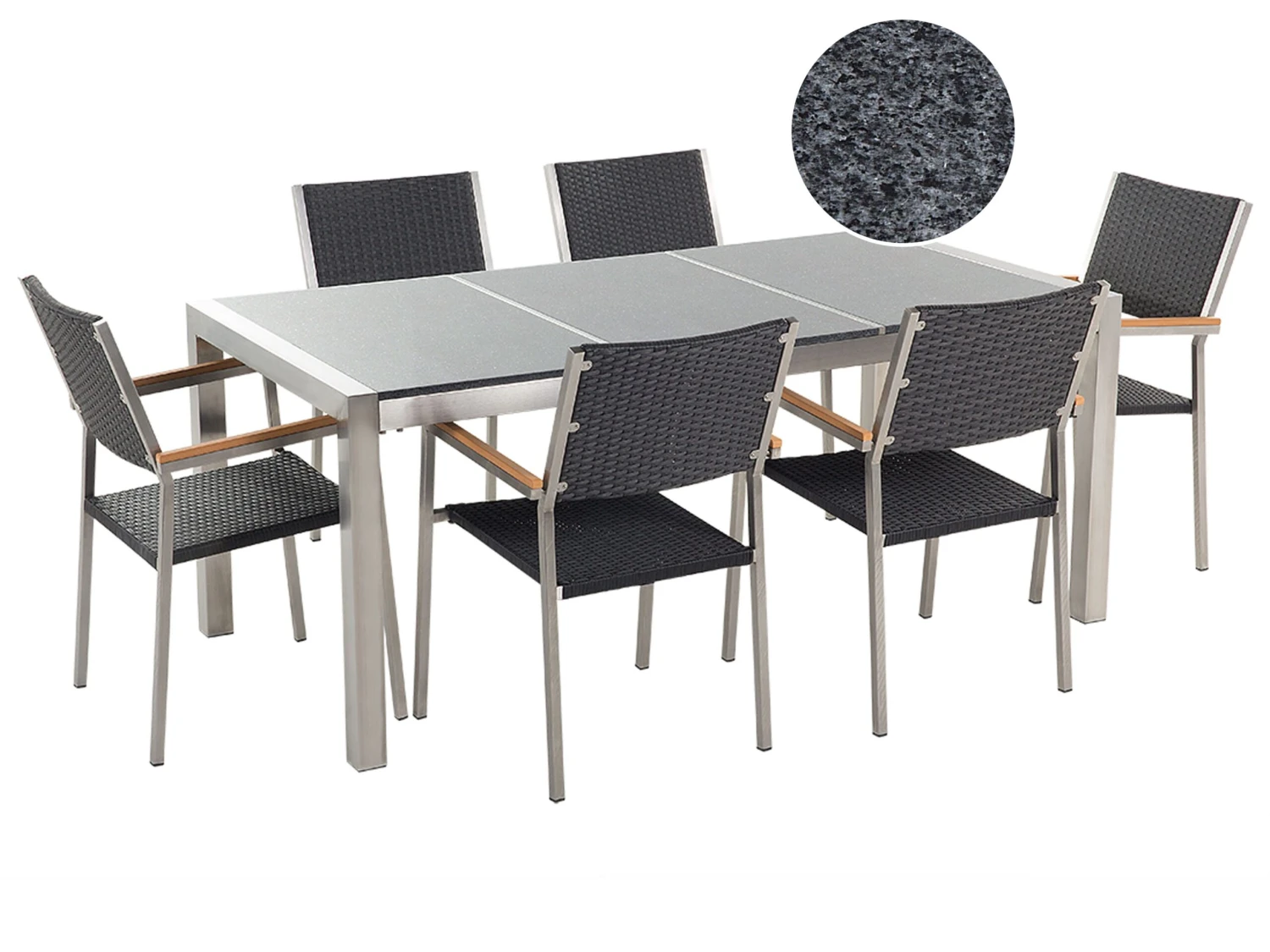 Gartenmöbel Set Granit Grau Poliert 180 X 90 Cm 6-Sitzer Stühle Rattan GROSSETO 1 Gartenmöbel Set Granit Grau Poliert 180 X 90 Cm 6-Sitzer Stühle Rattan GROSSETO
