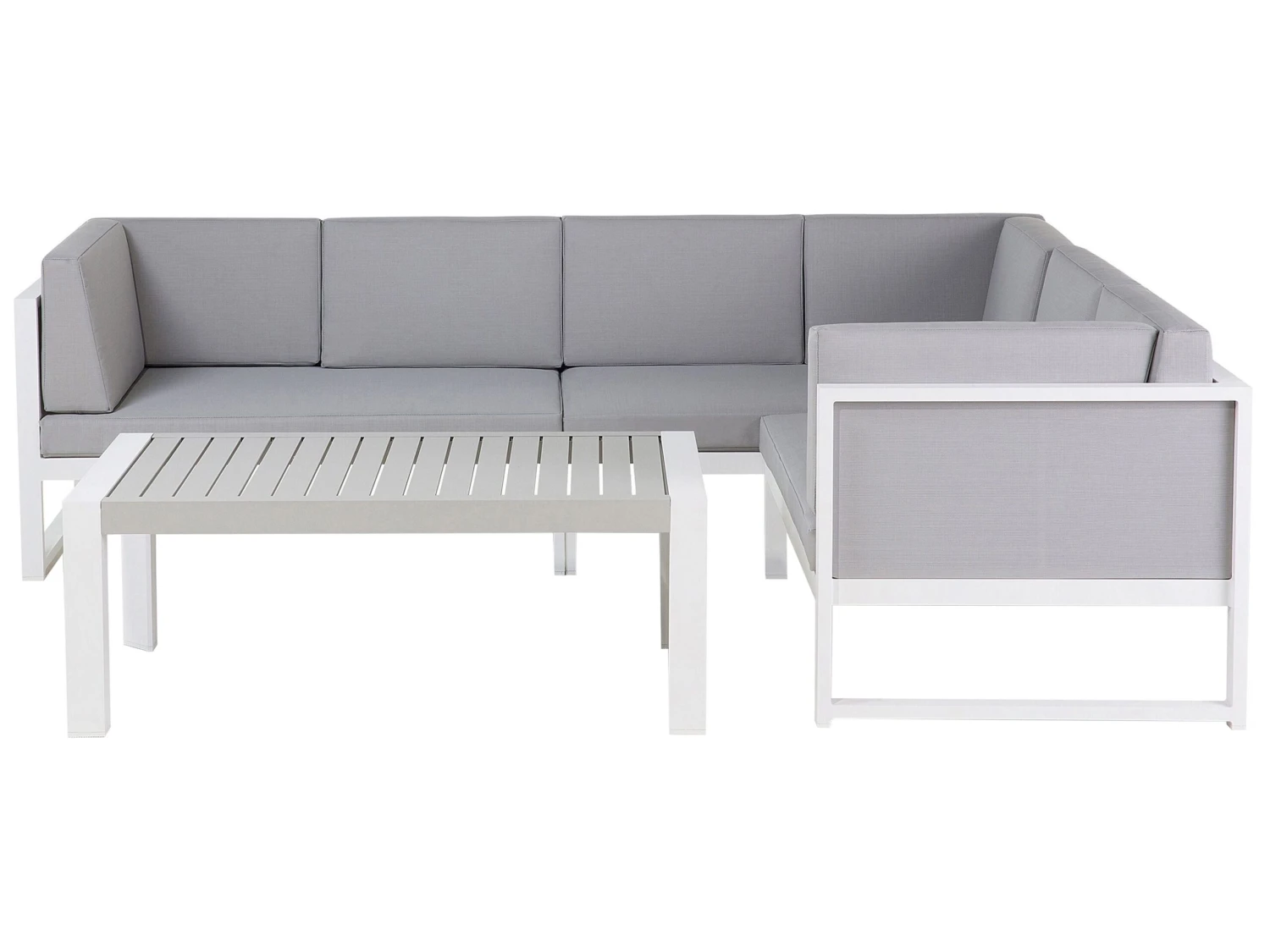 Lounge Set Aluminium Weiß 6-Sitzer Auflagen Grau CASTELLA 1 Lounge Set Aluminium Weiß 6-Sitzer Auflagen Grau CASTELLA