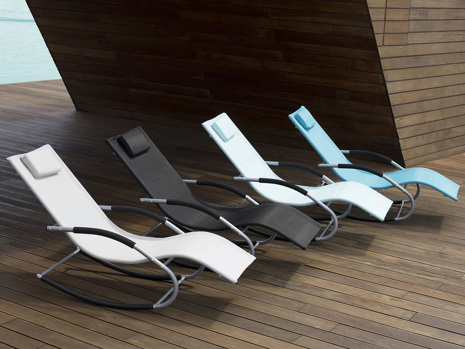 Gartenliege Grau Textil Schaukelfunktion CARANO 3 Gartenliege Grau Textil Schaukelfunktion CARANO – Bild 3