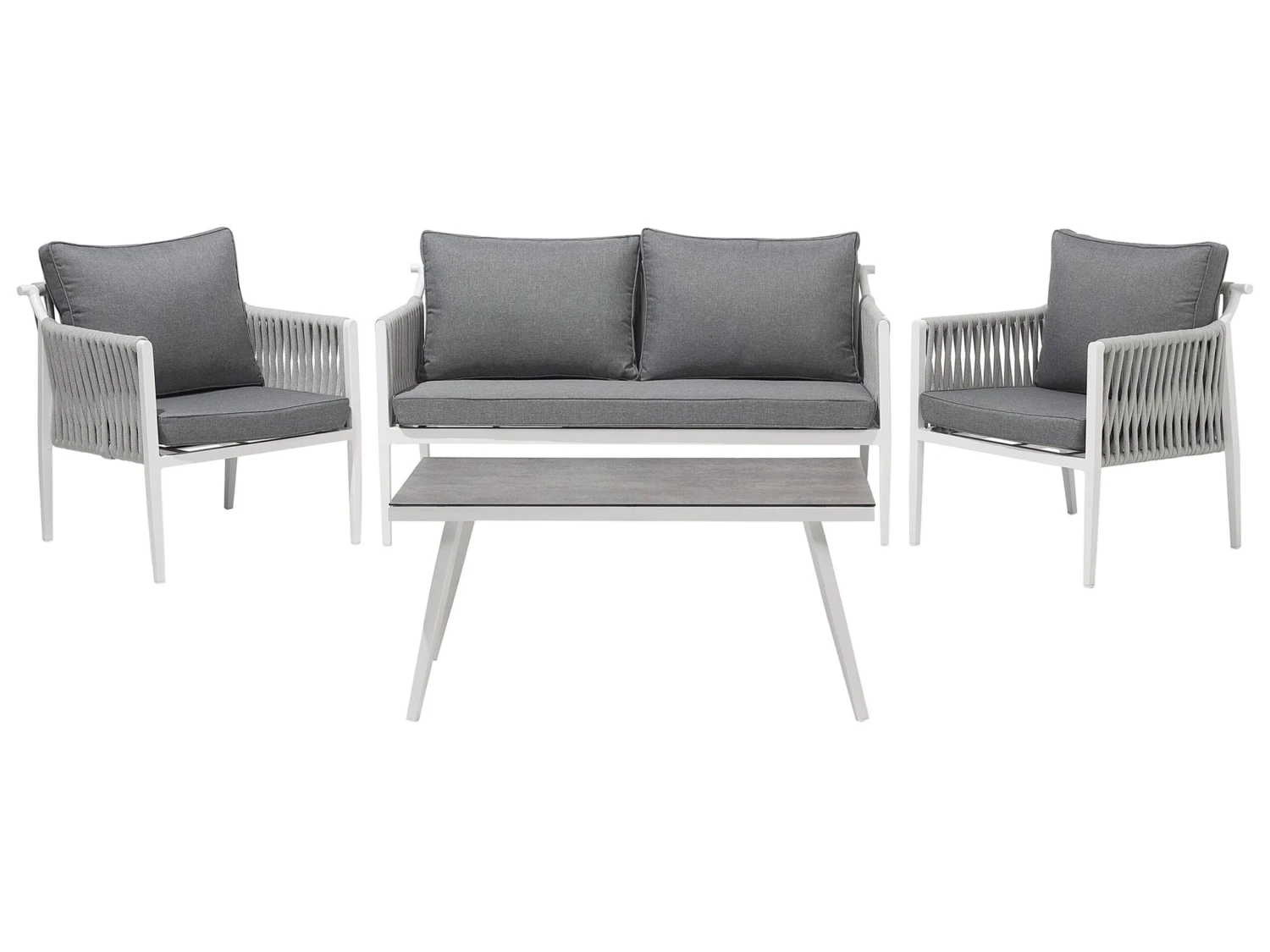 Lounge Set Aluminium Weiß 4-Sitzer Auflagen Grau LATINA 1 Lounge Set Aluminium Weiß 4-Sitzer Auflagen Grau LATINA