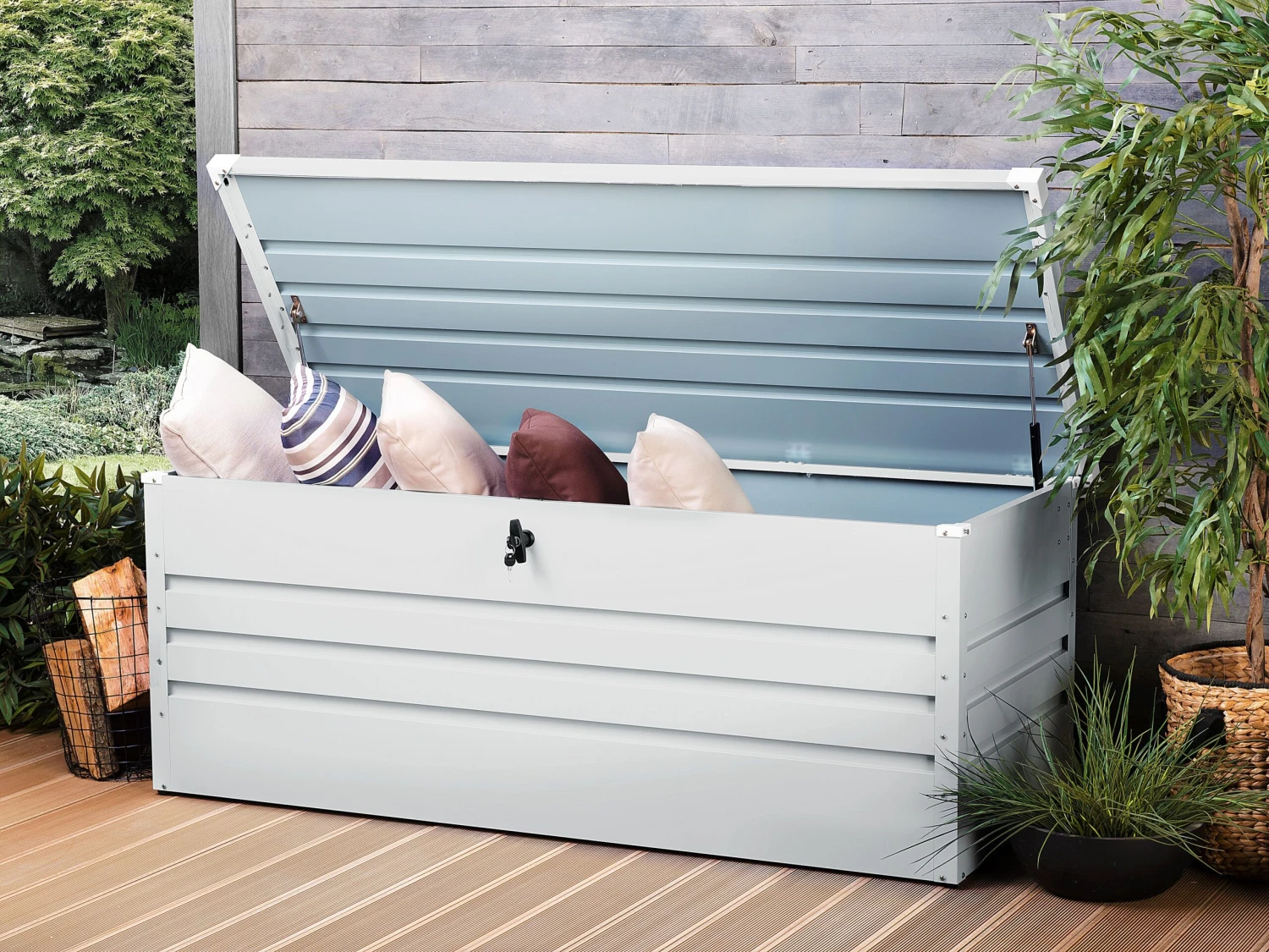 Auflagenbox Stahl Hellgrau 165 X 70 Cm CEBROSA 2 Auflagenbox Stahl Hellgrau 165 X 70 Cm CEBROSA – Bild 2