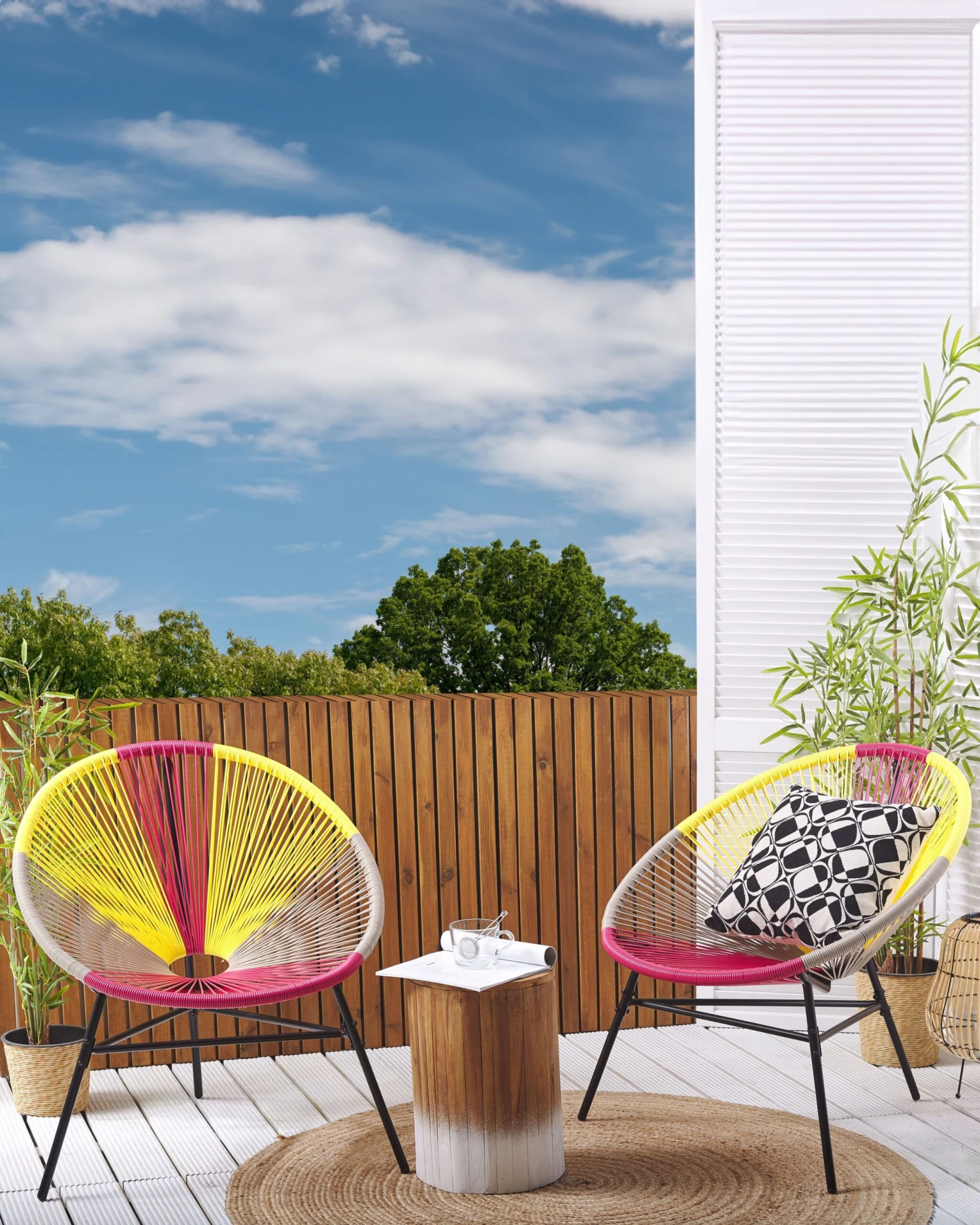 Rattanstuhl Kunststoff Rosa/gelb/beige 2er Set ø 76 Cm ACAPULCO 2 Rattanstuhl Kunststoff Rosa/gelb/beige 2er Set ø 76 Cm ACAPULCO – Bild 2