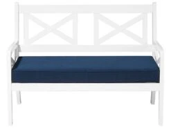Gartenbank Akazienholz Weiß 120 Cm Auflage Marineblau BALTIC