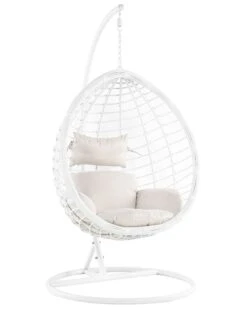 Hängesessel Mit Gestell ø 106 Cm Rattan Weiß FANO