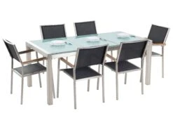 Gartenmöbel Set Crashglas 180 X 90 Cm 6-Sitzer Stühle Textilbespannung Schwarz GROSSETO