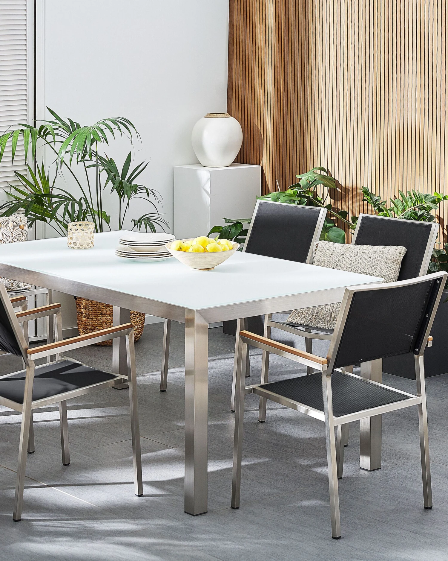 Gartenstuhl Schwarz 6er Set Edelstahl GROSSETO 2 Gartenstuhl Schwarz 6er Set Edelstahl GROSSETO – Bild 2