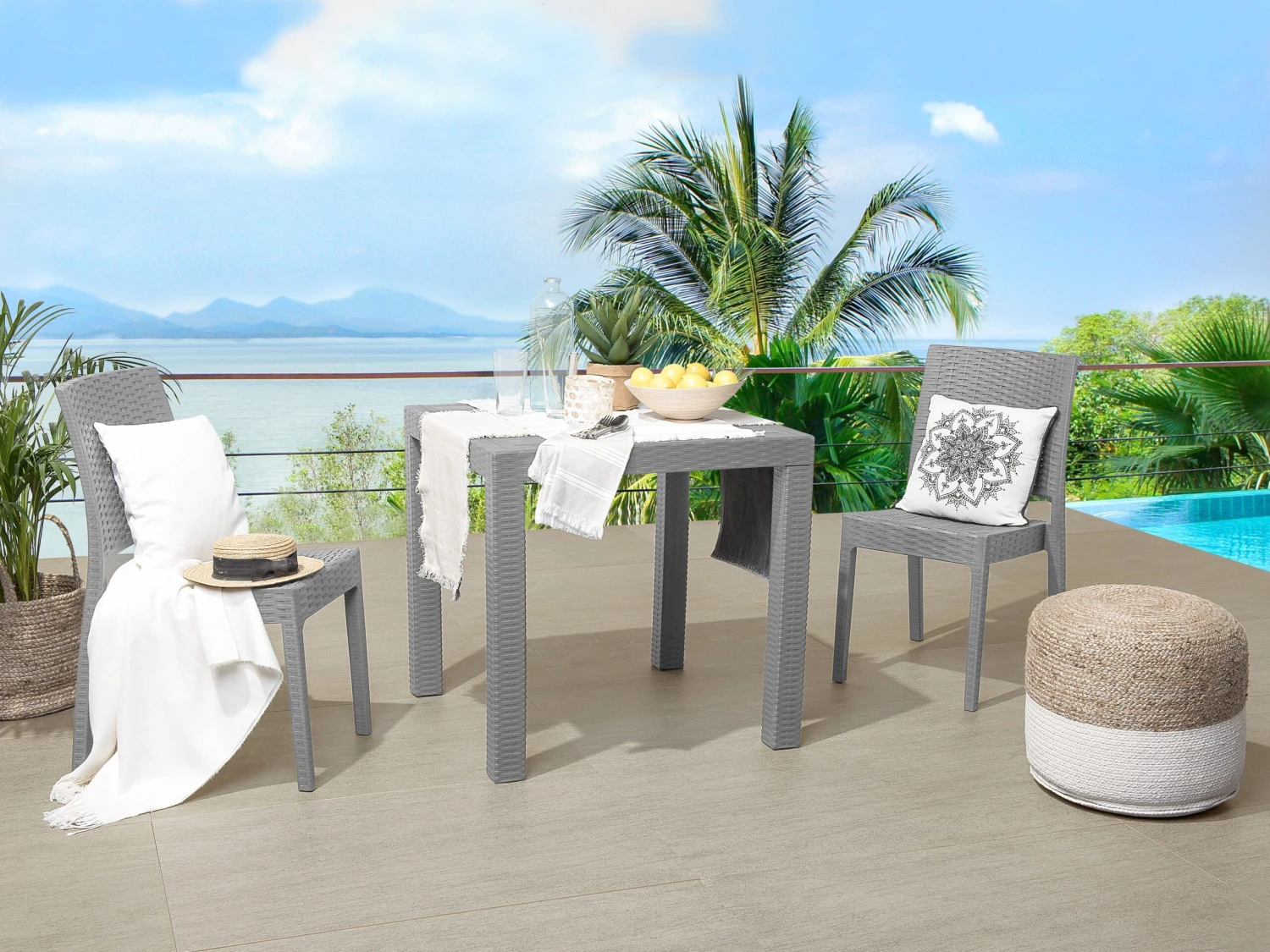 Gartentisch Rattanoptik Hellgrau 80 X 80 Cm FOSSANO 3 Gartentisch Rattanoptik Hellgrau 80 X 80 Cm FOSSANO – Bild 3