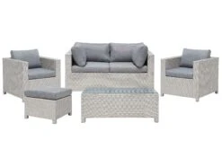Lounge Set Rattan Hellgrau 4-Sitzer Auflagen Grau MILANO