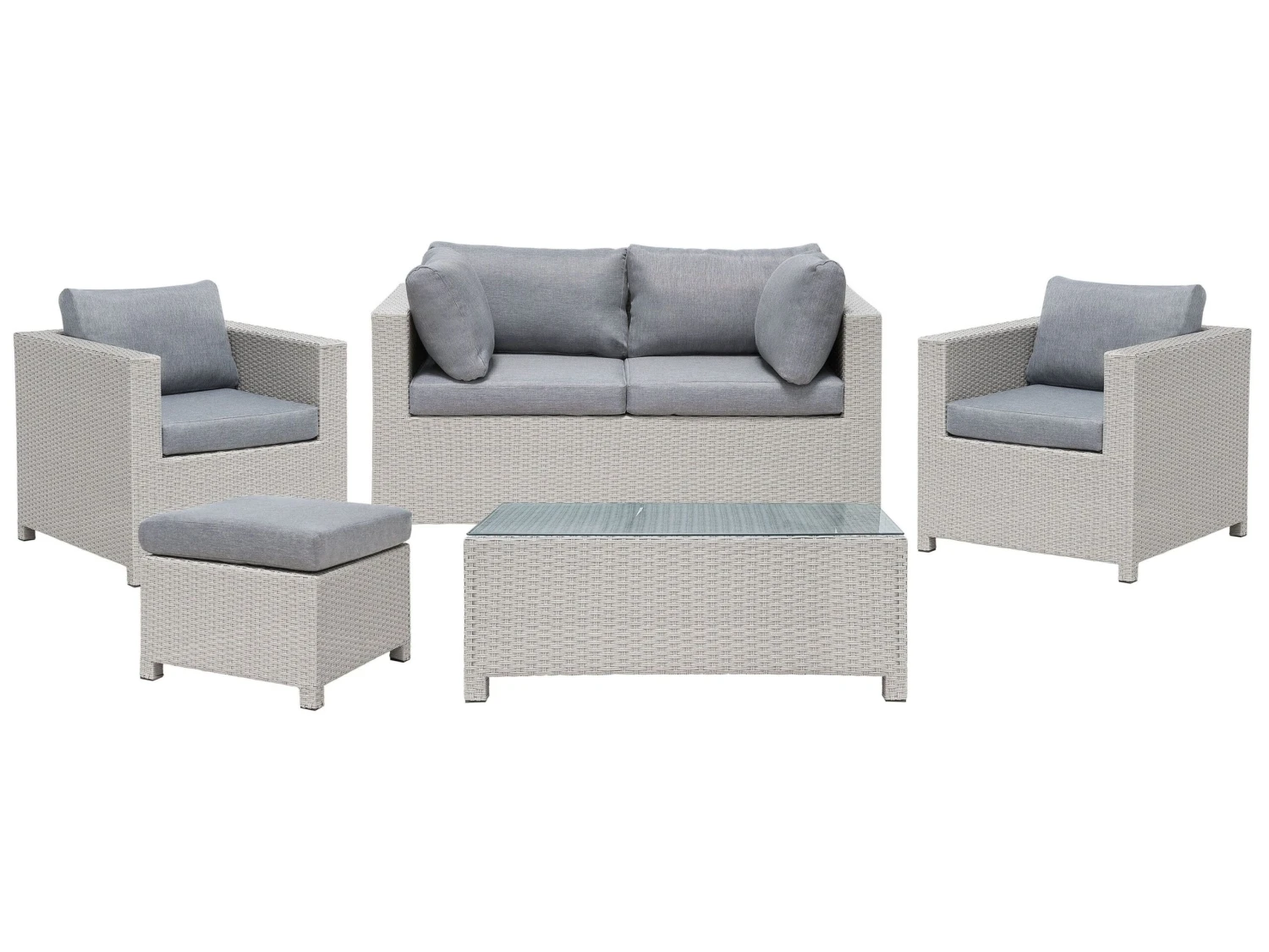 Lounge Set Rattan Hellgrau 4-Sitzer Auflagen Grau MILANO 1 Lounge Set Rattan Hellgrau 4-Sitzer Auflagen Grau MILANO