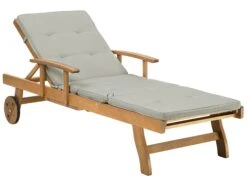 Gartenliege Akazienholz Hellbraun Auflage Grau-beige Rollbar JAVA