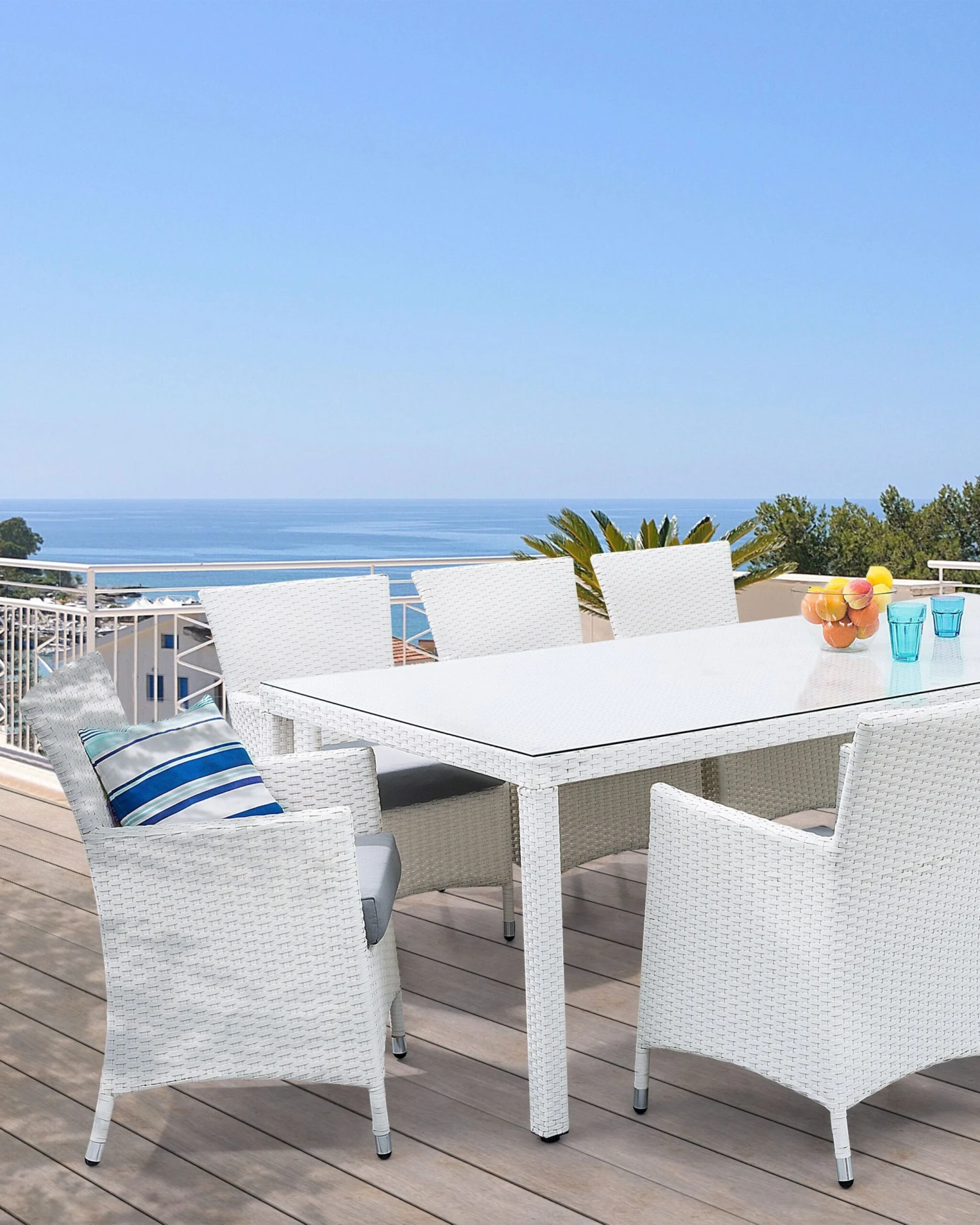 Gartensessel Rattan Weiß 2er Set Auflage Grau ITALY 2 Gartensessel Rattan Weiß 2er Set Auflage Grau ITALY – Bild 2