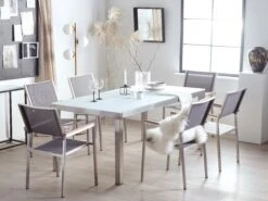 Gartenmöbel Set Glasplatte Weiß 180 X 90 Cm 6-Sitzer Stühle Textilbespannung Grau GROSSETO -Beliani Verkaufsgeschäft undef src sa picid 763981 type whitesh image