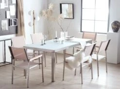 Gartenmöbel Set Glasplatte Weiß 180 X 90 Cm 6-Sitzer Stühle Textilbespannung Beige GROSSETO 13 Gartenmöbel Set Glasplatte Weiß 180 X 90 Cm 6-Sitzer Stühle Textilbespannung Beige GROSSETO -Beliani Verkaufsgeschäft undef src sa picid 763986 type whitesh image