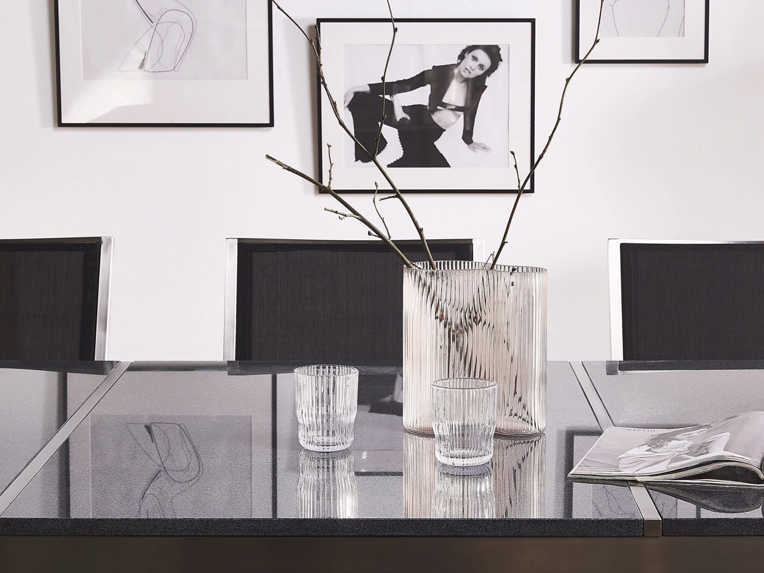 Gartenmöbel Set Granit Grau Poliert 220 X 100 Cm 8-Sitzer Stühle Textilbespannung GROSSETO 4 Gartenmöbel Set Granit Grau Poliert 220 X 100 Cm 8-Sitzer Stühle Textilbespannung GROSSETO – Bild 4