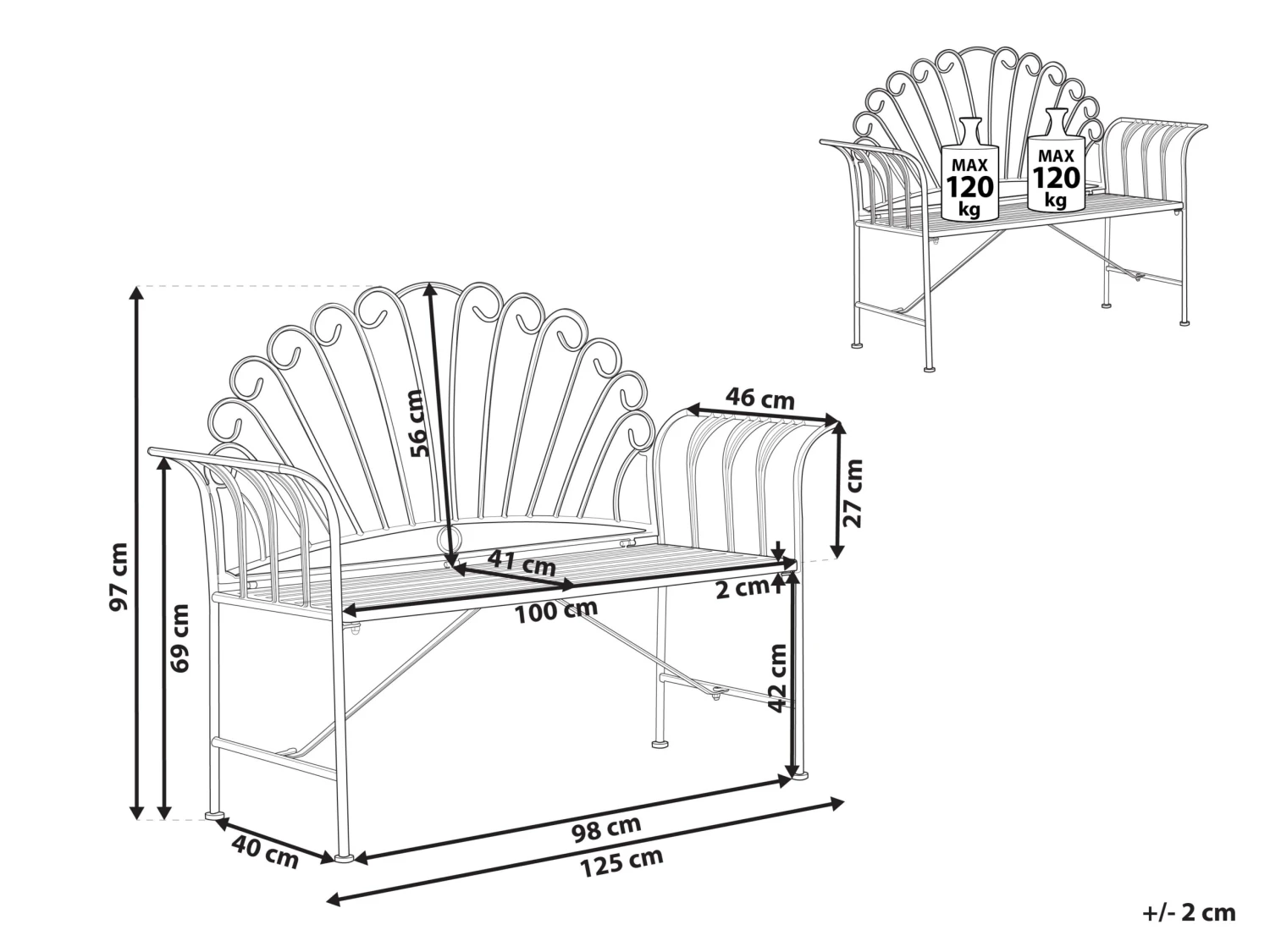 Gartenbank Rosa Metall 2-Sitzer 125 Cm CAVINIA 8 Gartenbank Rosa Metall 2-Sitzer 125 Cm CAVINIA – Bild 8
