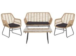 Beliani Verkaufsgeschäft 14 Lounge Set Rattan Natürlich 4-Sitzer Auflagen Schwarz MINORI