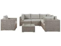 Lounge Set Rattan Taupe 6-Sitzer Linksseitig Auflagen Hellgrau CONTARE