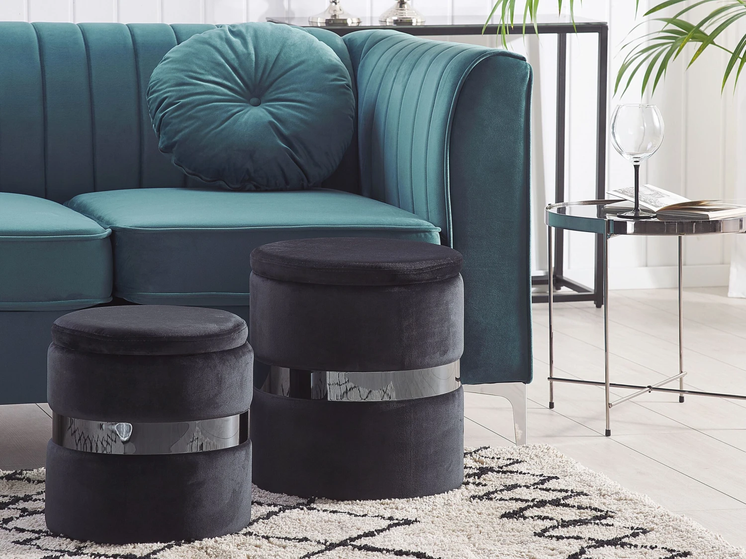 Pouf Samtstoff Mit Stauraum Schwarz 2er Set DORIS – Bild 2