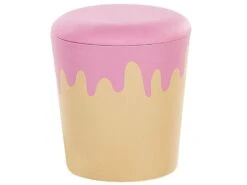 Pouf Samtstoff Mit Stauraum Beige / Rosa ⌀ 40 Cm MOUSEE