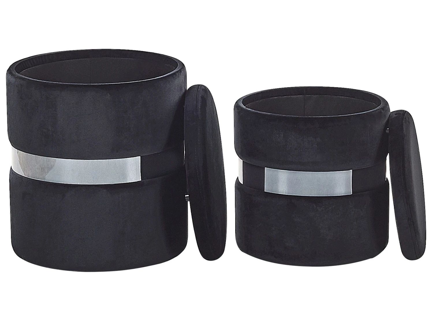 Pouf Samtstoff Mit Stauraum Schwarz 2er Set DORIS – Bild 3