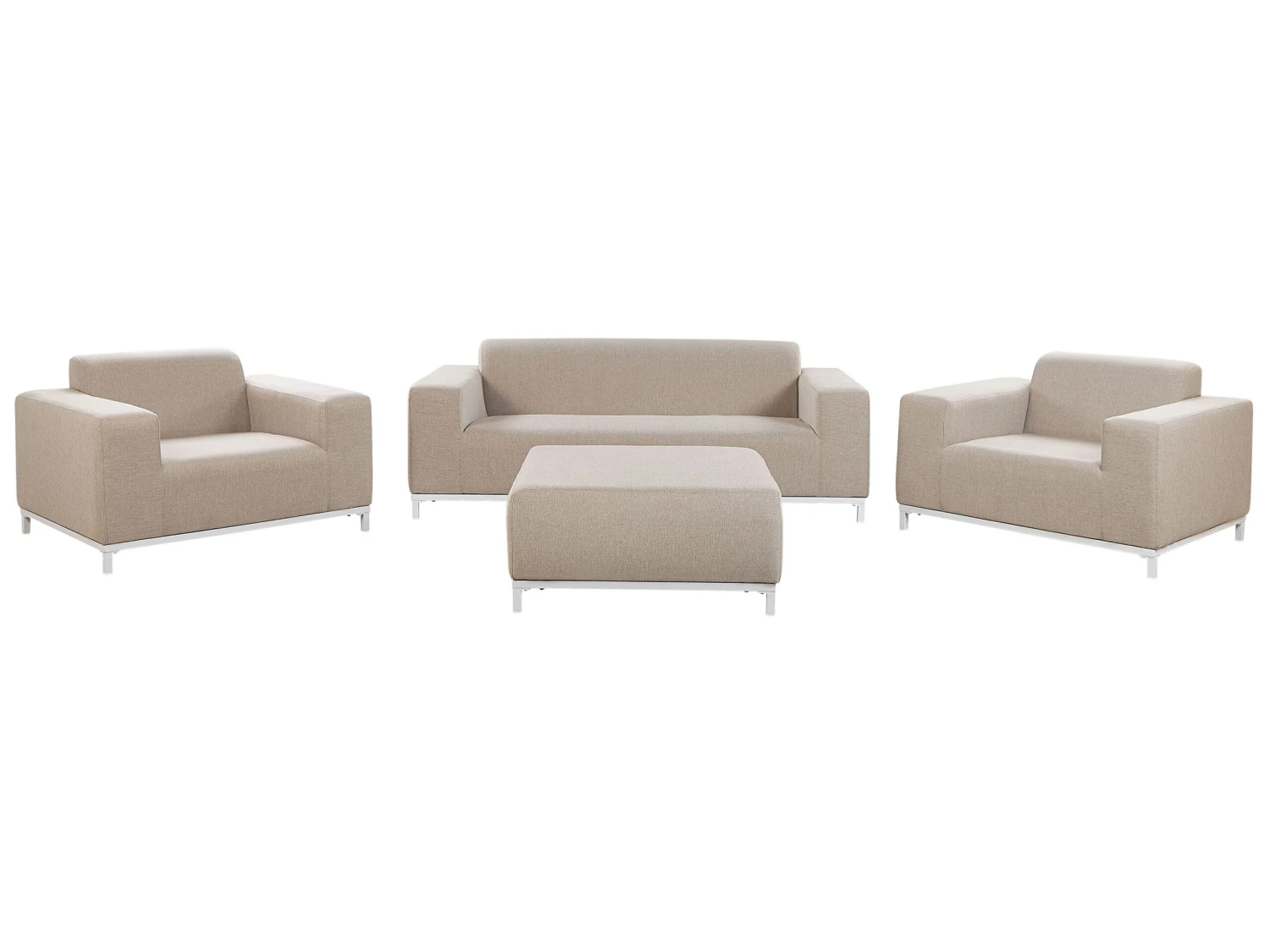 Lounge Set Polsterbezug Beige / Weißes Gestell 5-Sitzer ROVIGO 1 Lounge Set Polsterbezug Beige / Weißes Gestell 5-Sitzer ROVIGO