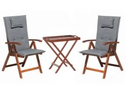 Balkonset Akazienholz Dunkelbraun Verstellbar Auflagen Graphitgrau TOSCANA