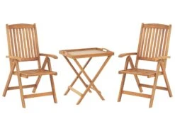 Balkonset Akazienholz Hellbraun 2-Sitzer Verstellbar JAVA