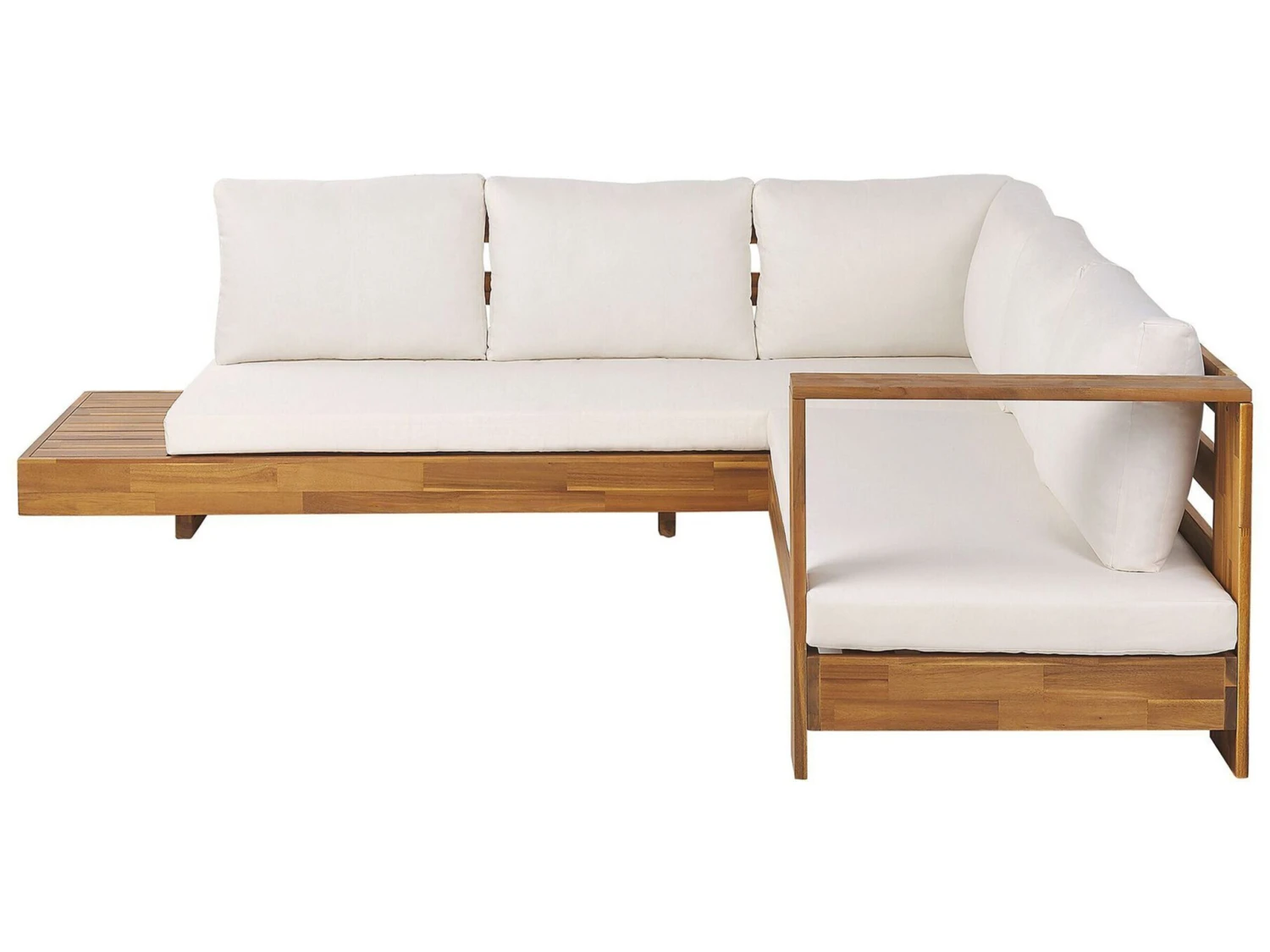 Lounge Set Akazienholz Hellbraun 5-Sitzer Auflagen Linksseitig Cremeweiß MARETTIMO