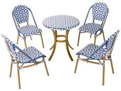 Gartenmöbel Set Rattan Blau / Weiß 4-Sitzer RIFREDDO