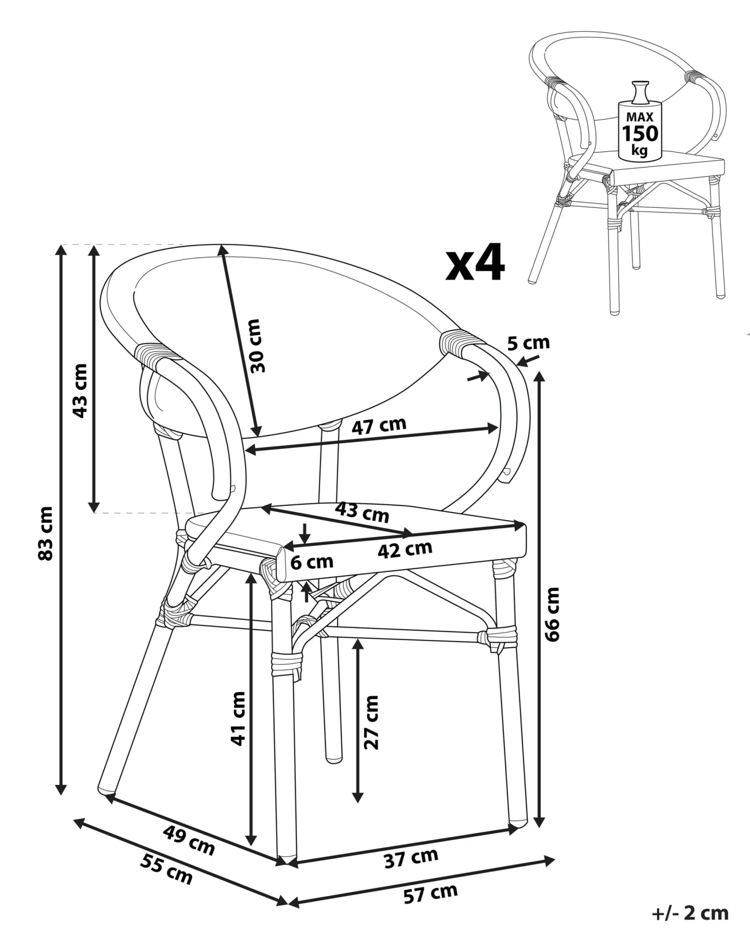 Gartenstuhl Grau / Dunkler Holzfarbton 4er Set CASPRI – Bild 10