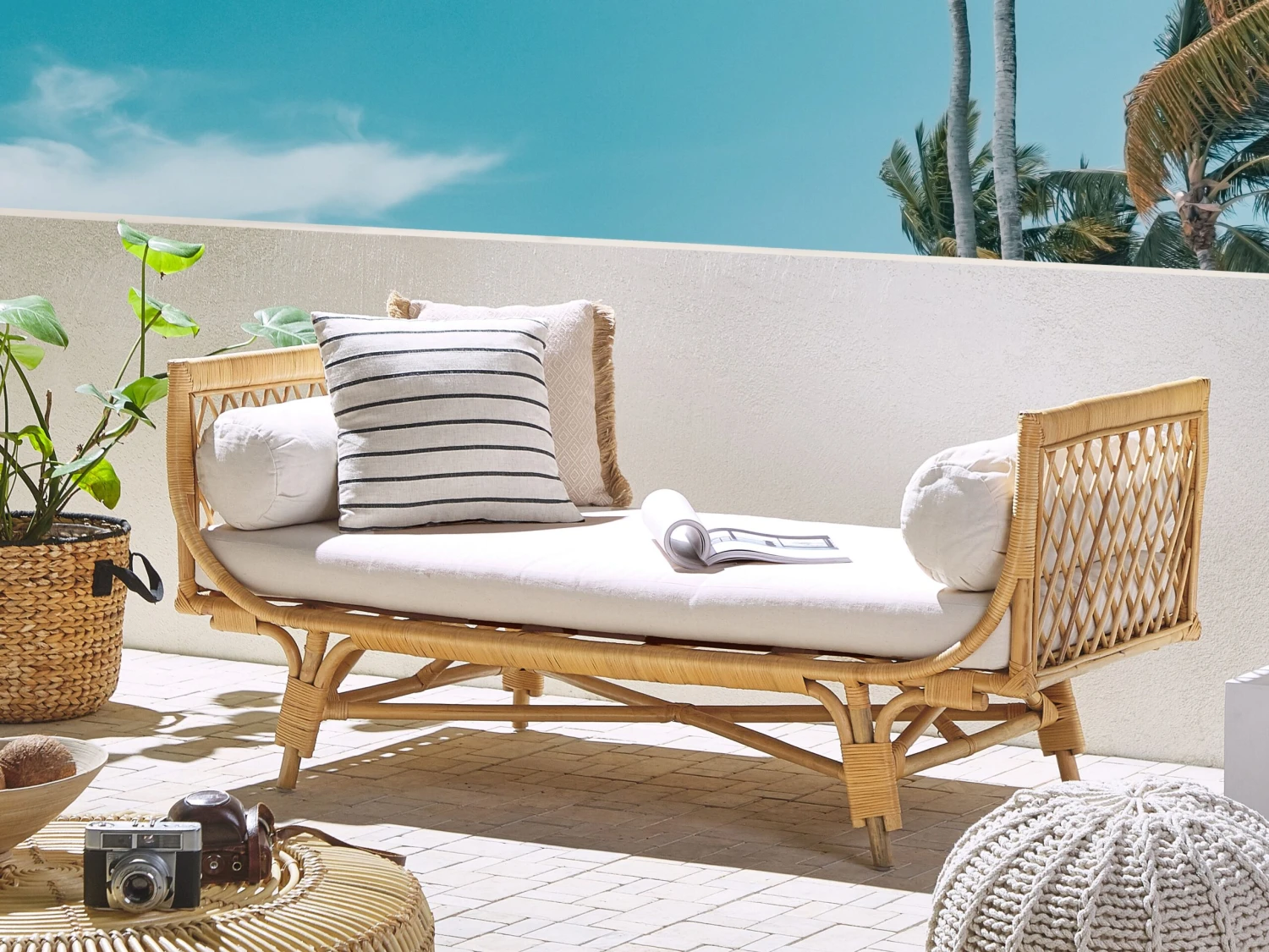 Rattanbank Natürlich 160 Cm Auflage Beige BALLAO – Bild 2