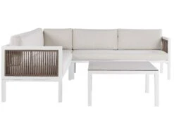 Lounge Set Aluminium Weiß 4-Sitzer Linksseitig Auflagen Beige BORELLO
