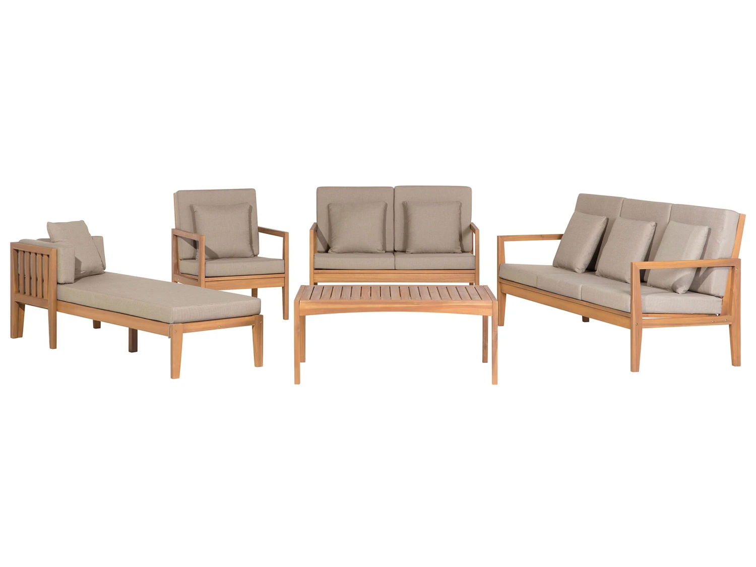 Lounge Set Zertifiziertes Holz Hellbraun 7-Sitzer Auflagen Grau PATAJA 1 Lounge Set Zertifiziertes Holz Hellbraun 7-Sitzer Auflagen Grau PATAJA