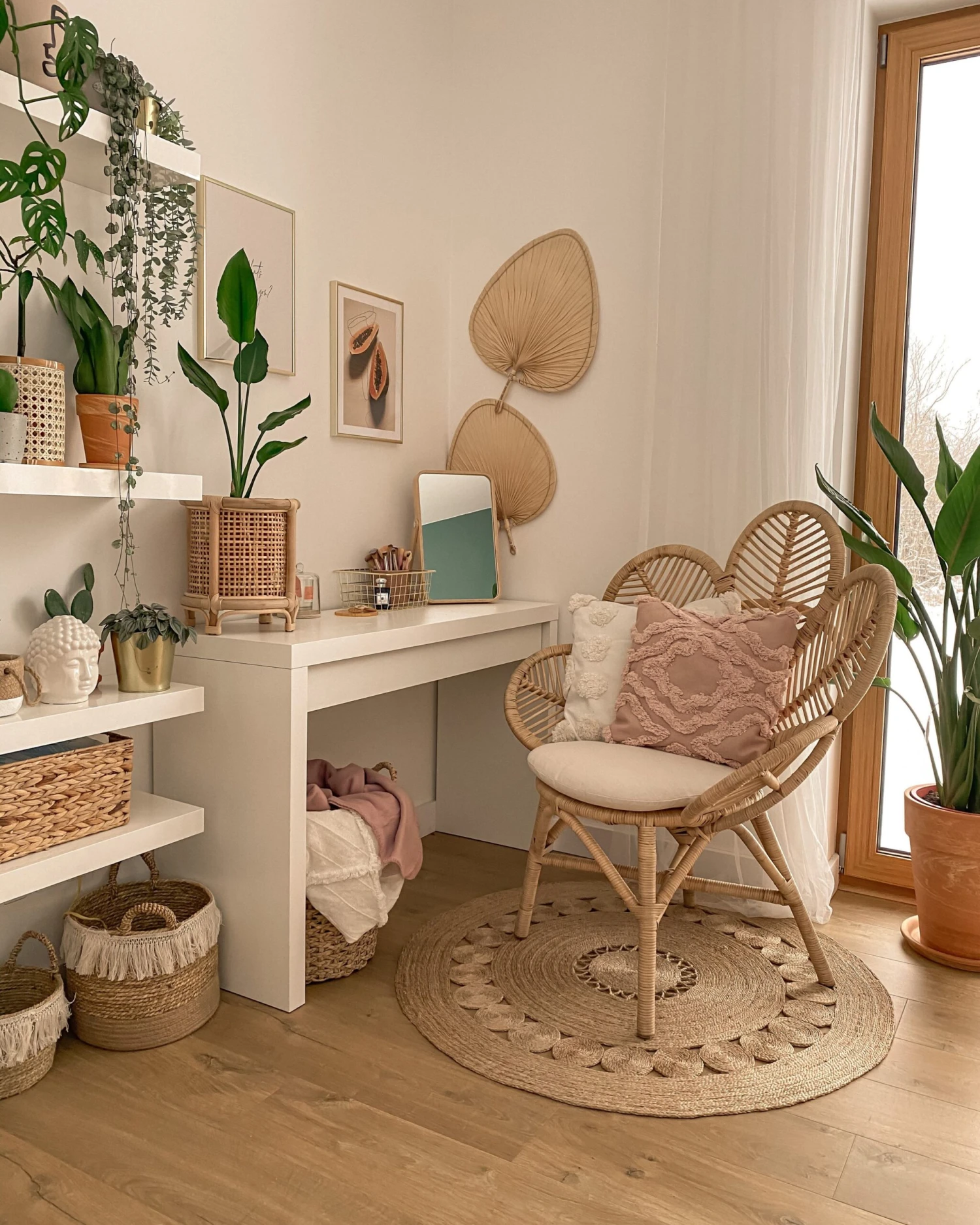 Rattanstuhl Natürlich Auflage Beige Pfauform FLORENTINE 9 Rattanstuhl Natürlich Auflage Beige Pfauform FLORENTINE – Bild 9