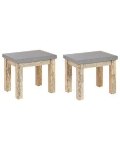 Gartenstuhl Beton / Akazienholz Grau / Heller Holzfarbton 2er Set OSTUNI