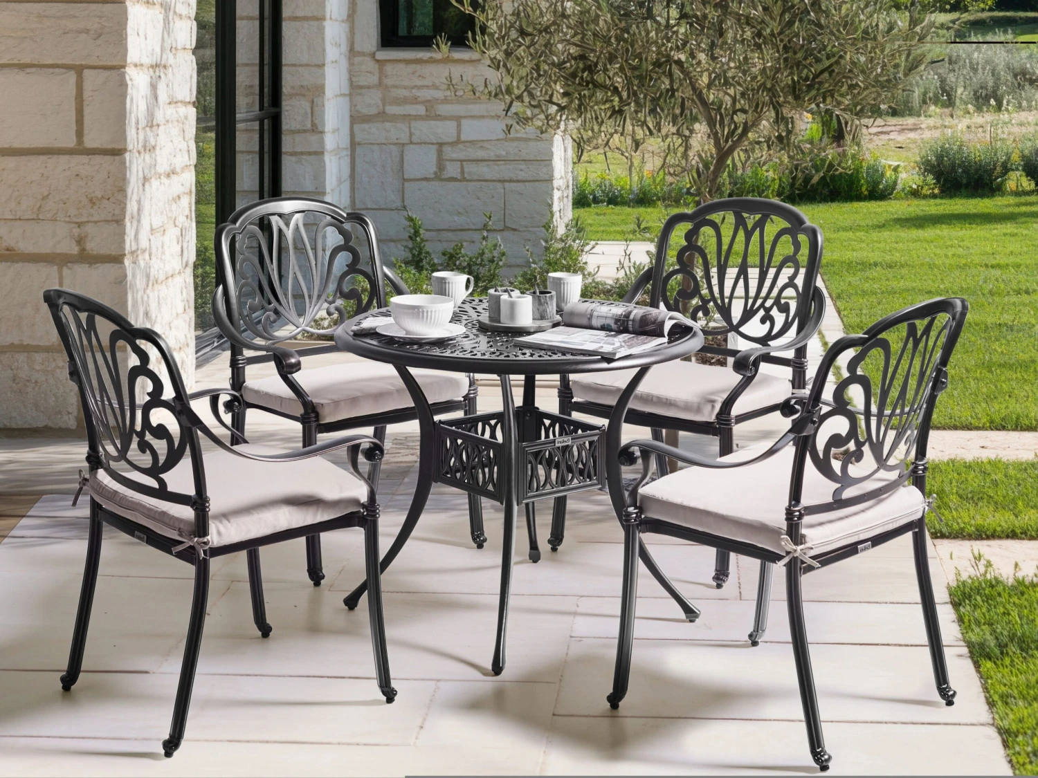 Gartenmöbel Set Aluminium Schwarz 4-Sitzer ANCONA 2 Gartenmöbel Set Aluminium Schwarz 4-Sitzer ANCONA – Bild 2