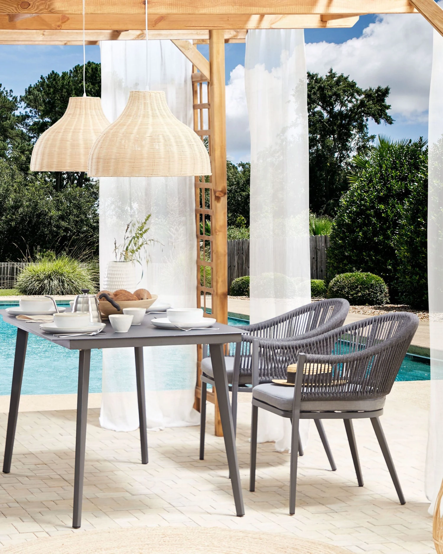 Gartenstuhl Aluminium / Flechtseil Grau 2er Set MILETO – Bild 2