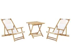 Balkonset Bambusholz Hellbraun Textilbespannung Cremeweiß ATRANI / MOLISE