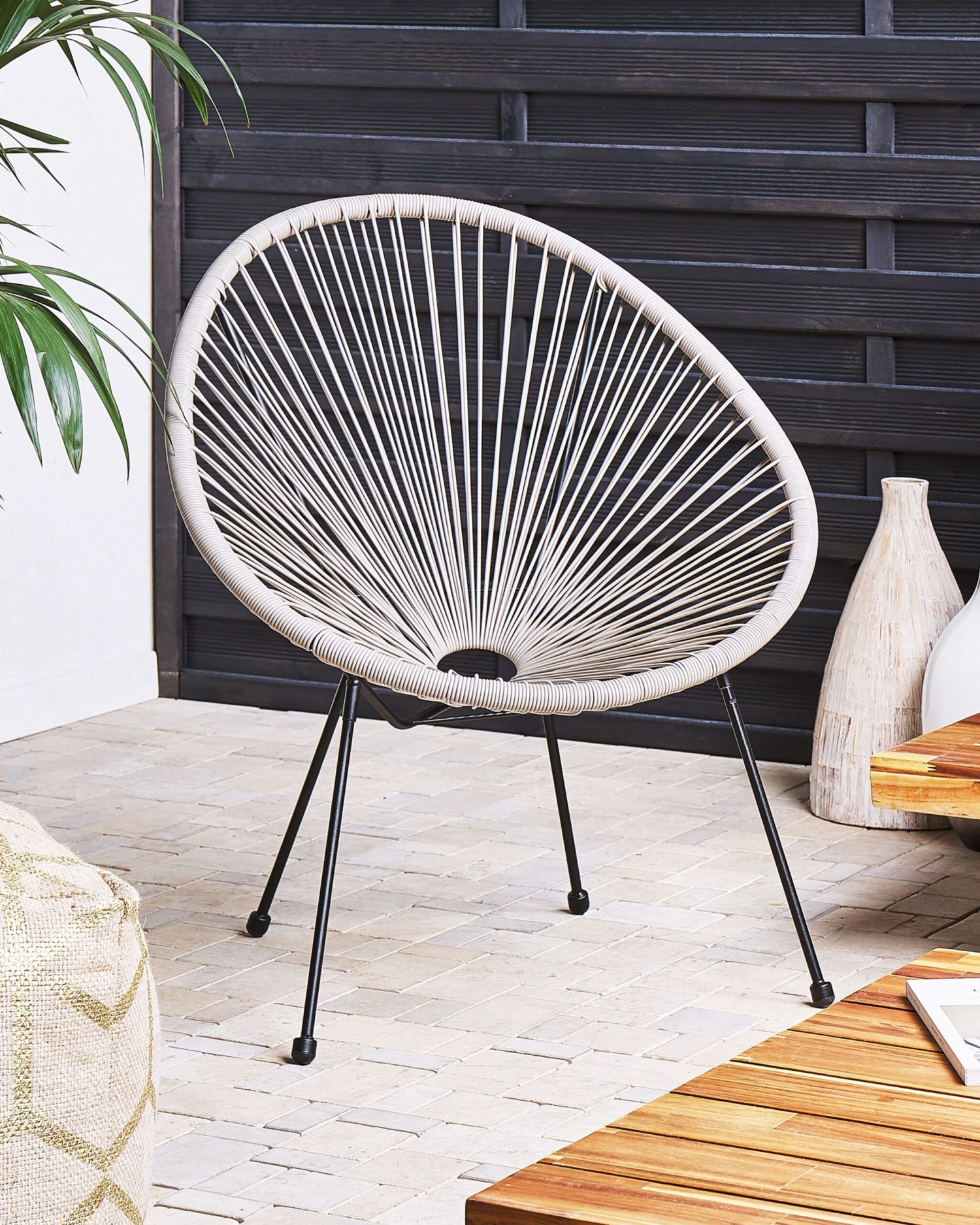 Rattanstuhl Kunststoff Hellgrau 2er Set ø 70 Cm ACAPULCO II – Bild 4