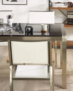 Gartenstuhl Weiß 4er Set Edelstahl GROSSETO 9 Gartenstuhl Weiß 4er Set Edelstahl GROSSETO -Beliani Verkaufsgeschäft undef src sa picid 818412 type whitesh image