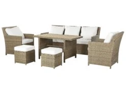 Lounge Set Rattan Braun 5-Sitzer Auflagen Weiß FONTI 12 Lounge Set Rattan Braun 5-Sitzer Auflagen Weiß FONTI -Beliani Verkaufsgeschäft undef src sa picid 820233 type whitesh image