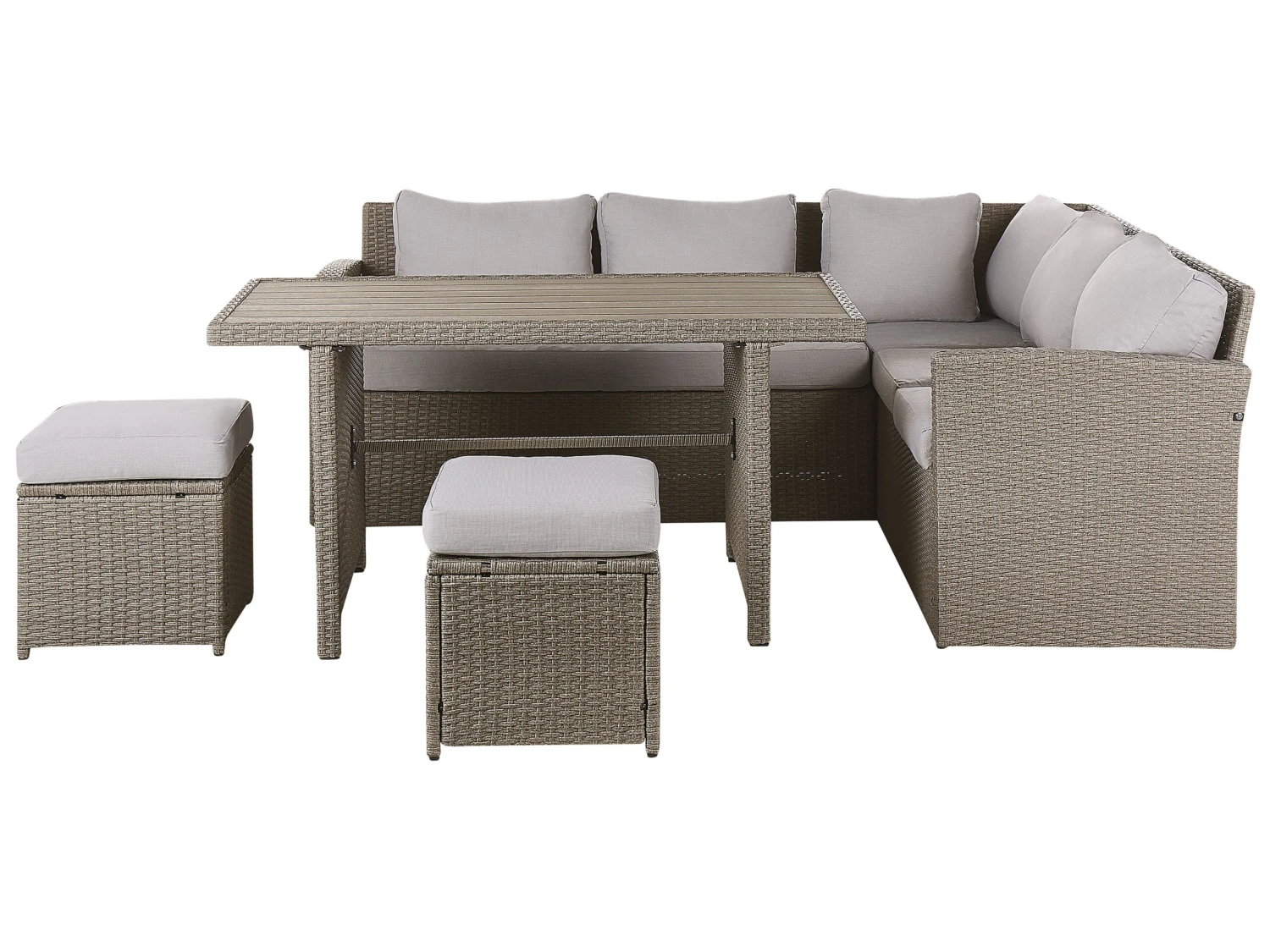 Lounge Set Rattan Taupe 5-Sitzer Auflagen Hellgrau BARDI 1 Lounge Set Rattan Taupe 5-Sitzer Auflagen Hellgrau BARDI