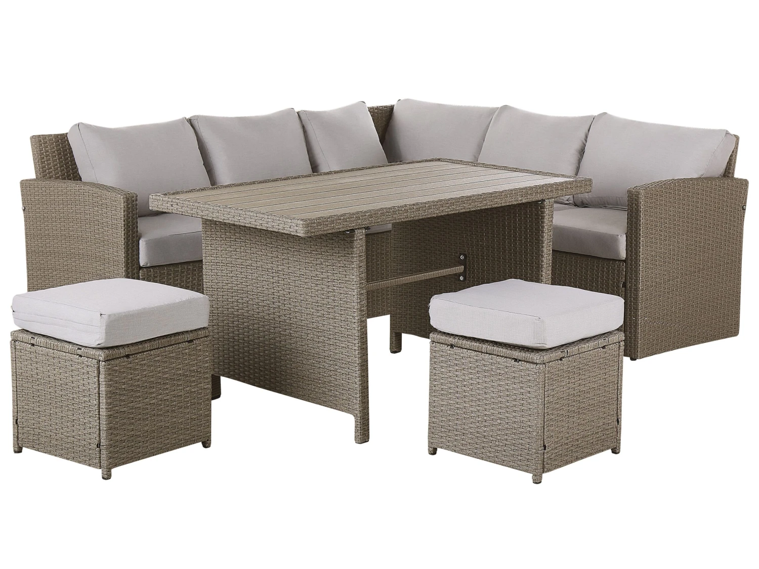Lounge Set Rattan Taupe 5-Sitzer Auflagen Hellgrau BARDI 5 Lounge Set Rattan Taupe 5-Sitzer Auflagen Hellgrau BARDI – Bild 5
