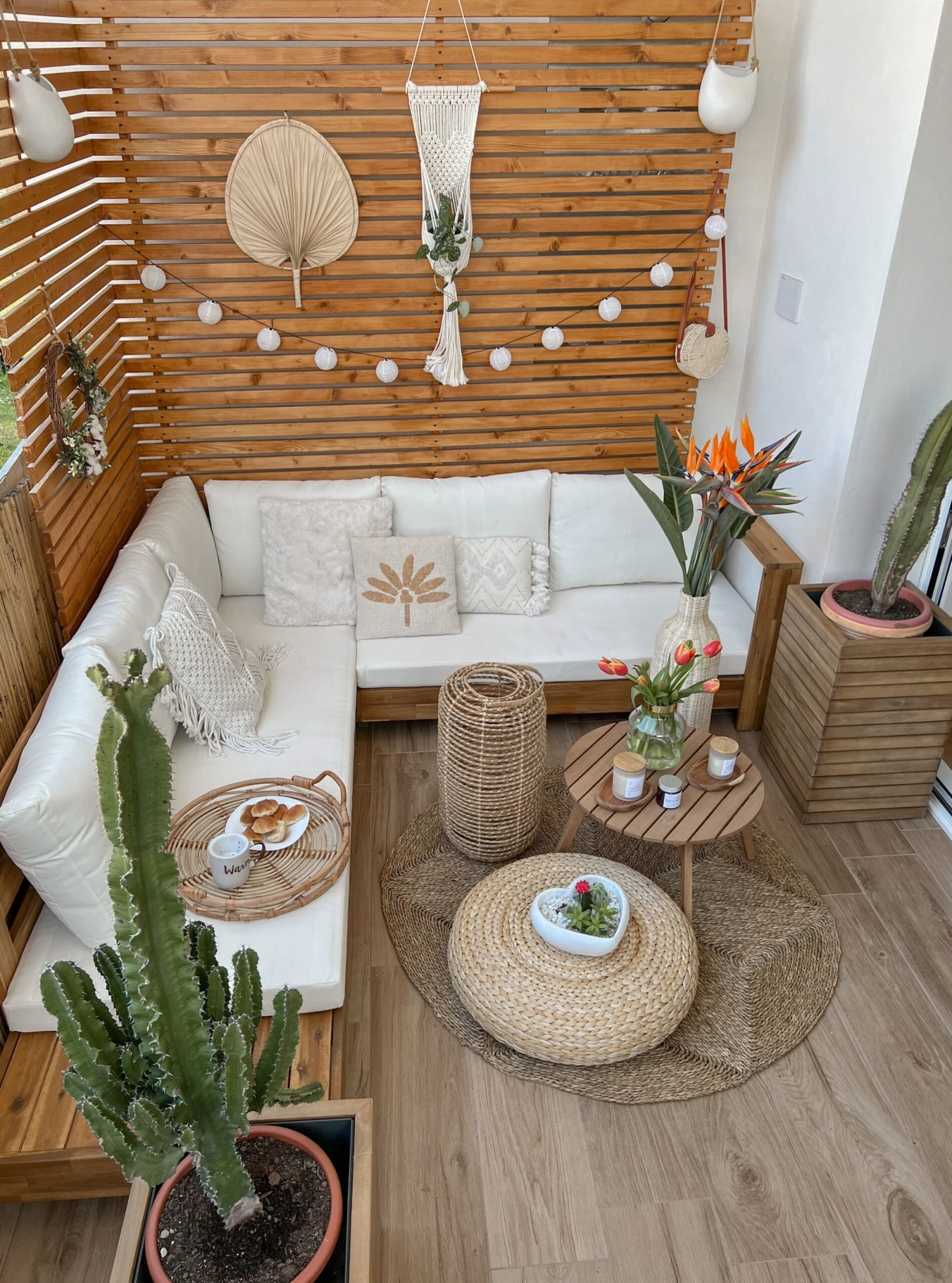 Lounge Set Akazienholz Hellbraun 5-Sitzer Auflagen Linksseitig Cremeweiß MARETTIMO – Bild 8