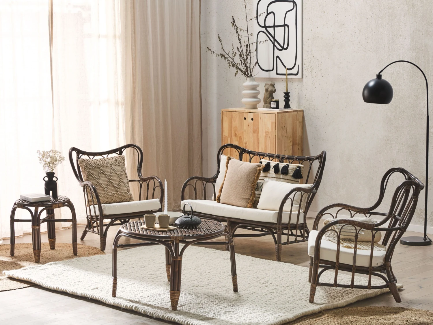 Gartenmöbel Set Rattan Dunkelbraun Sofa 4-Sitzer Auflagen Beige BRINDISI 4 Gartenmöbel Set Rattan Dunkelbraun Sofa 4-Sitzer Auflagen Beige BRINDISI – Bild 4