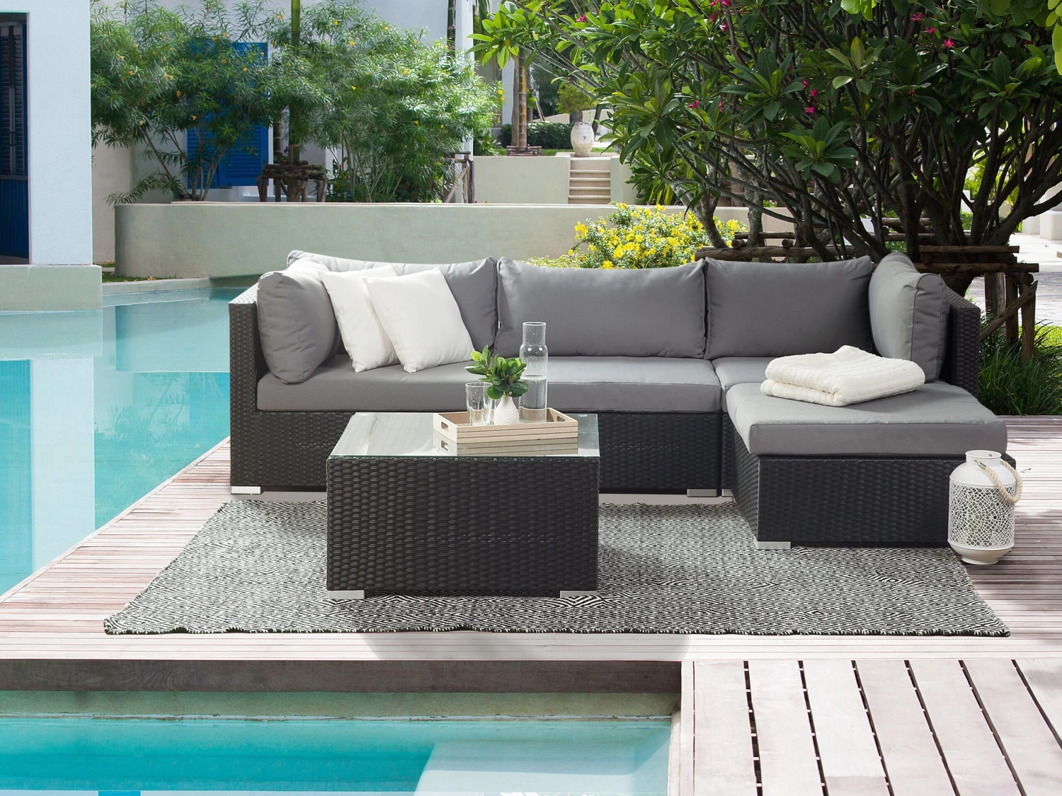 Lounge Set Rattan Schwarz 4-Sitzer Linksseitig SANO II 7 Lounge Set Rattan Schwarz 4-Sitzer Linksseitig SANO II – Bild 7
