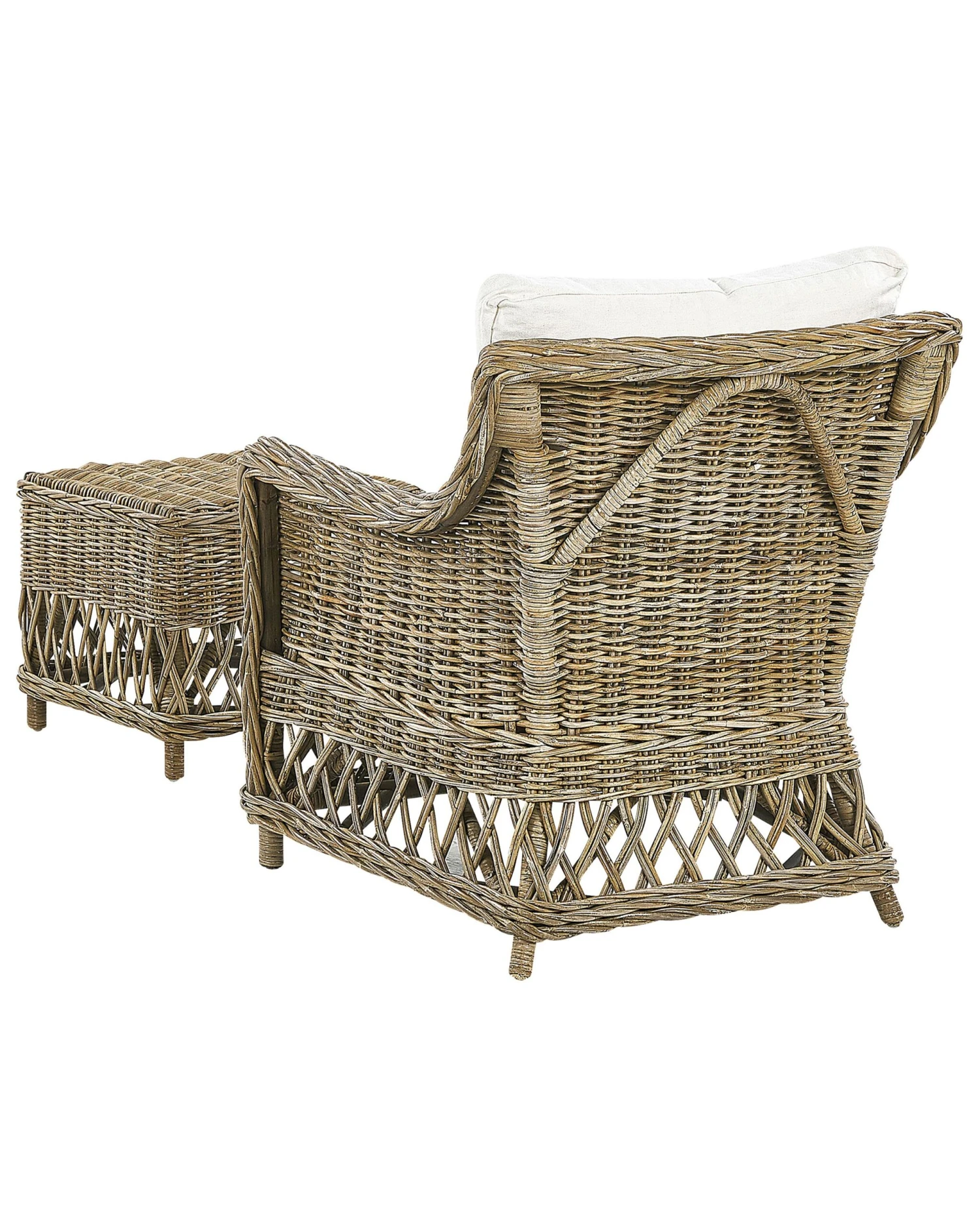 Gartensessel Mit Hocker Rattan Natürlich 2er Set Auflagen Cremeweiß RIBOLLA – Bild 6